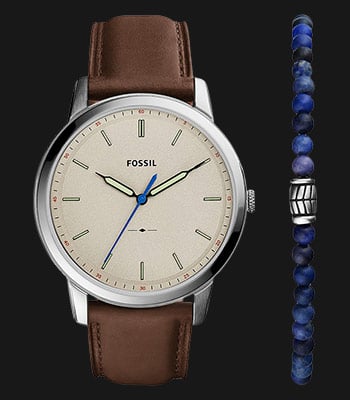 Fossil Minimalist FS5966SET Beige Dial Brown Eco Leather Strap +