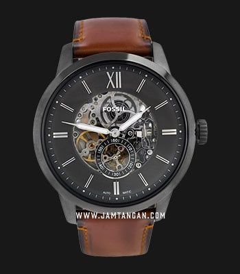 Fossil Townsman ME3181 Automatic Black Skeleton Dial Brown Leather