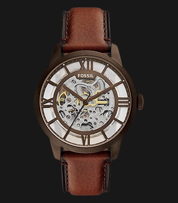 Fossil Townsman ME3225 Automatic Skeleton Dial Brown Leather Strap