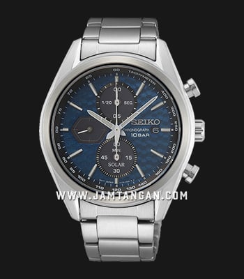 Seiko Chronograph SSC801P1 Solar Blue Dial Silver Stainless Strap Steel